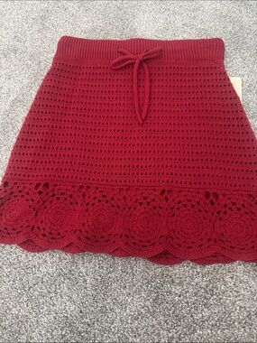Universal Thread Red Crochet Mini Skirt with Drawstring Waist